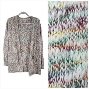 Mossimo Colorful Tan Space Dye Open Front Slub Knitted Sweater Cardigan Woman S
